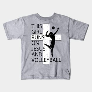 This Girl Runs on Jesus and Volleyball Christian Cross Kids T-Shirt